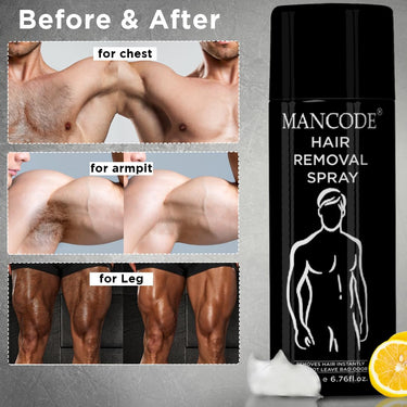 Mancode Hair Removal Cream Spray for Men, Hair removal spray for men, Painless Body Hair Removal for Back, Chest, Legs, Arms, Underarms & Intimate Areas, Fast Acting in 3-6 Minutes (200 ml)
